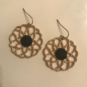 NWOT Black & Gold Flower Statement Earrings